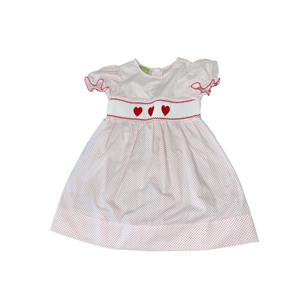 Classic Whimsy Girls 4T Smocked Heart Polka Dot Dress Red White Valentines Day